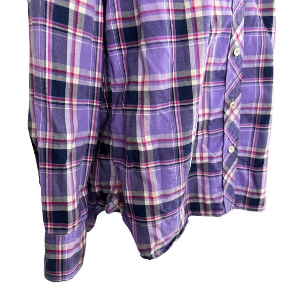Talbots Petite Womens Purple Plaid Long Sleeve Button Up Shirt Top Blouse sz M P - Picture 2 of 16